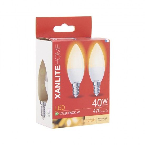2 L�mpadas Led Quentes E14 470LM 40W ref� EG-PACK2EV470F XANLITE
