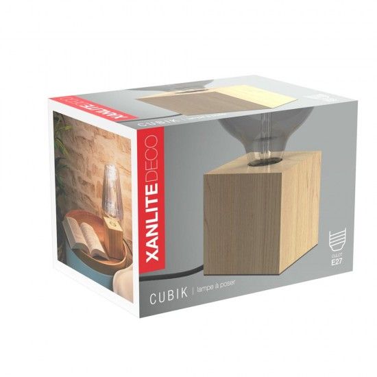 Candeeiro de Mesa Cubo de Madeira E27 60W ref EG-XDLAPCUBIKW XANLITE