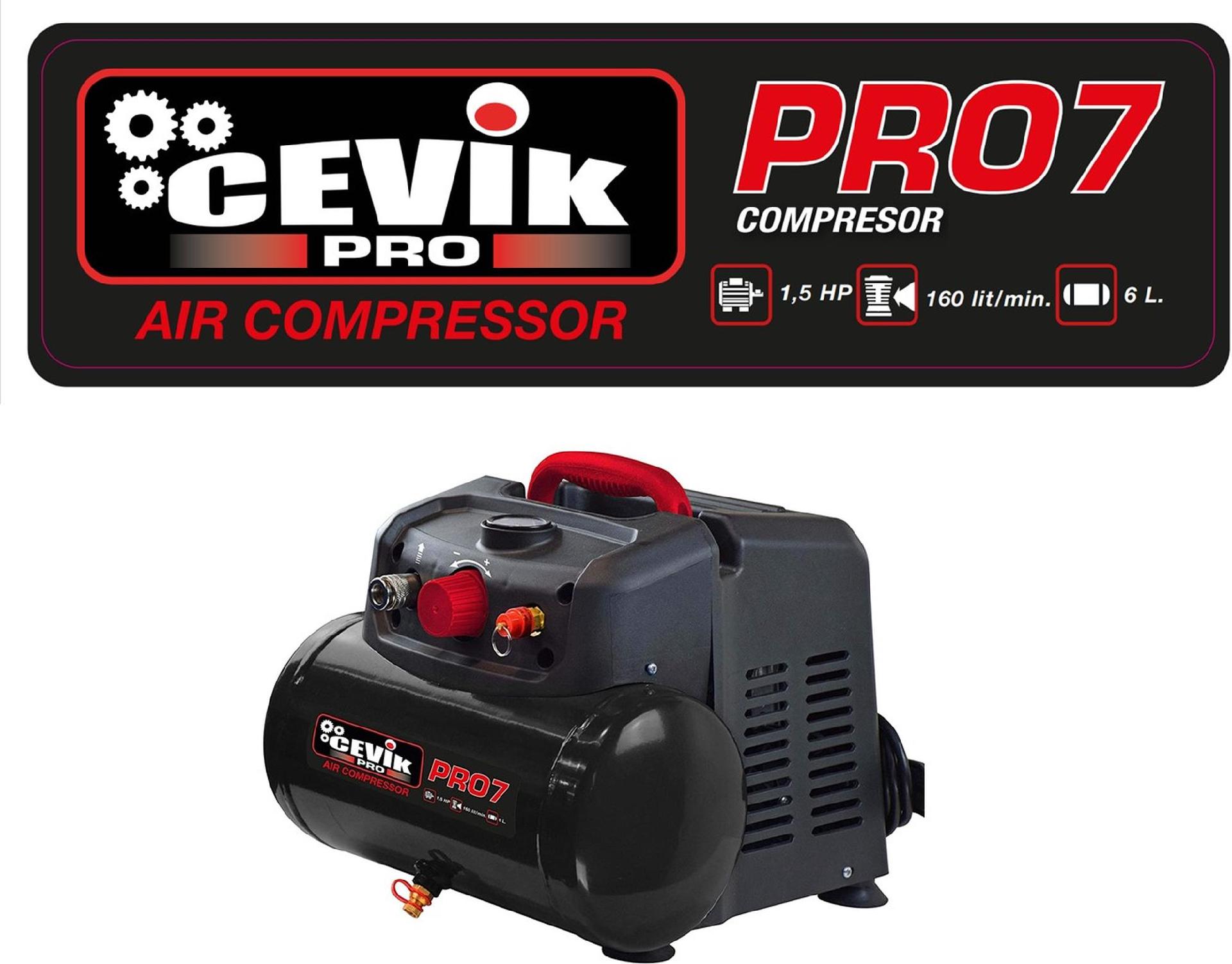 Compressor Monobloco 6 Litros 1.5Hp Sem Óleo refª CA-PRO7N Cevik