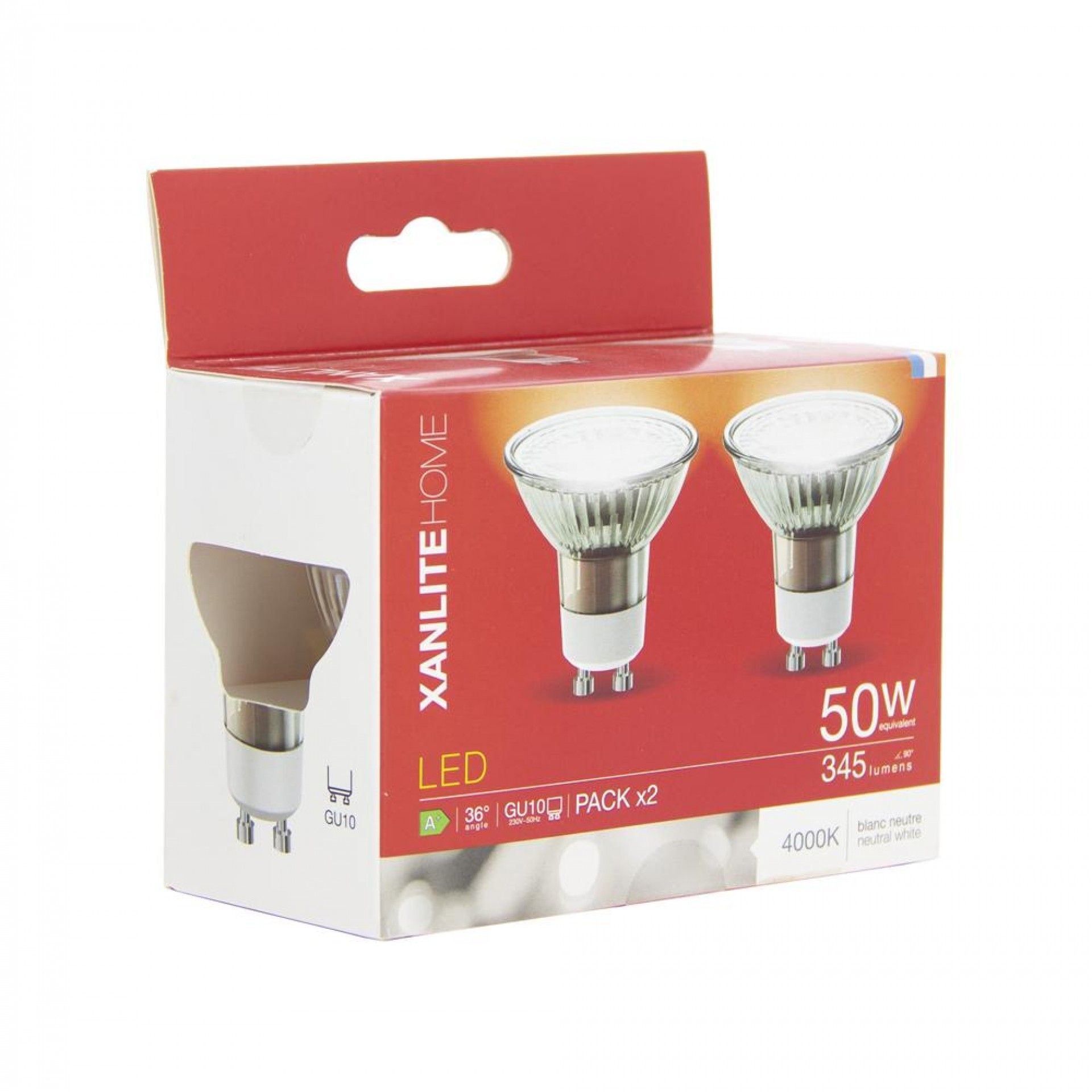 2 Lâmpadas Led Neutros Gu10 345LM 35W refª PACK2VG50SCW XANLITE