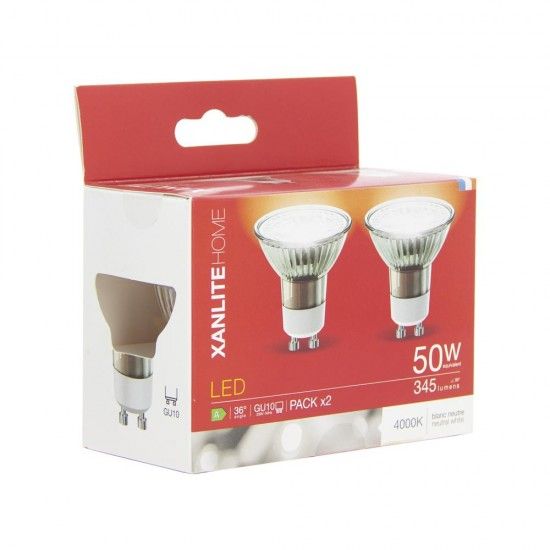 2 L�mpadas Led Neutros Gu10 345LM 35W ref� PACK2VG50SCW XANLITE