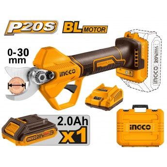Tesoura poda Brushless 20V 2.0Ah + carregador ref CSSLI203083 Ingco