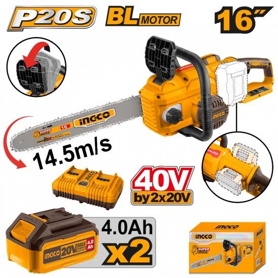 Moto-serra 40v (2)x4.0Ah + carregador ref CGSLI401682 Ingco