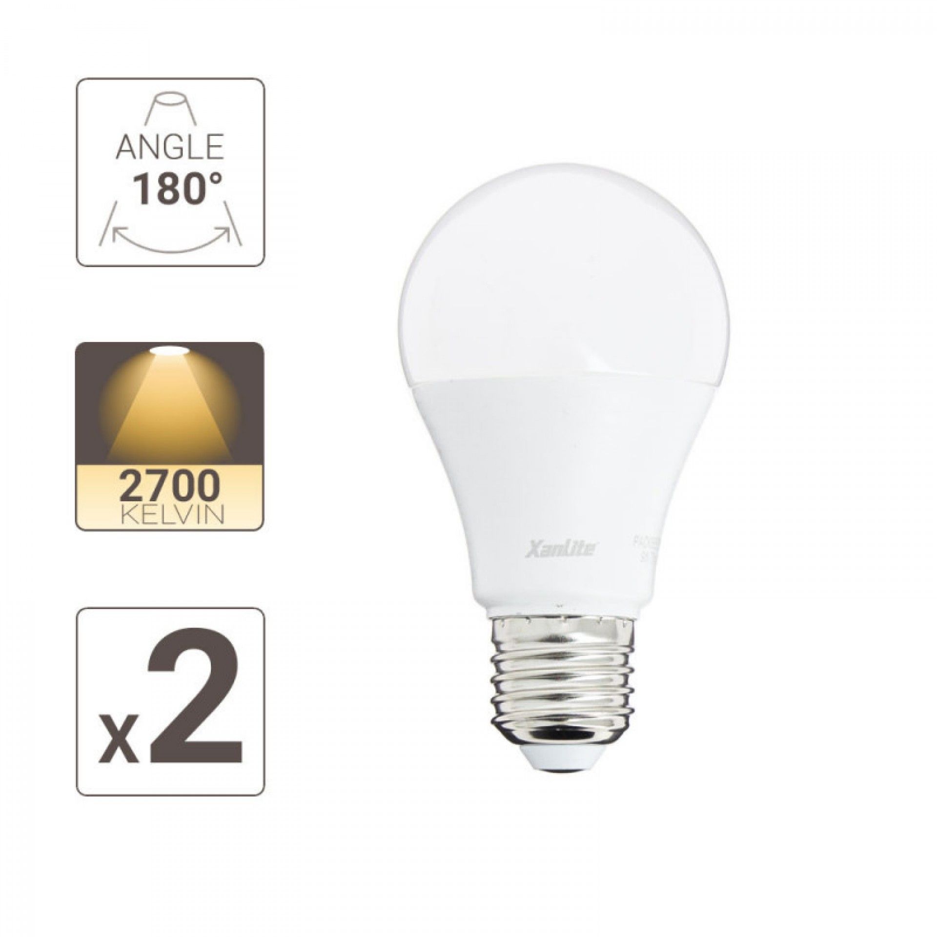 Pack 2 lampadas led 9W E27 2700k refª EG-PACK2EE806G Xanlite