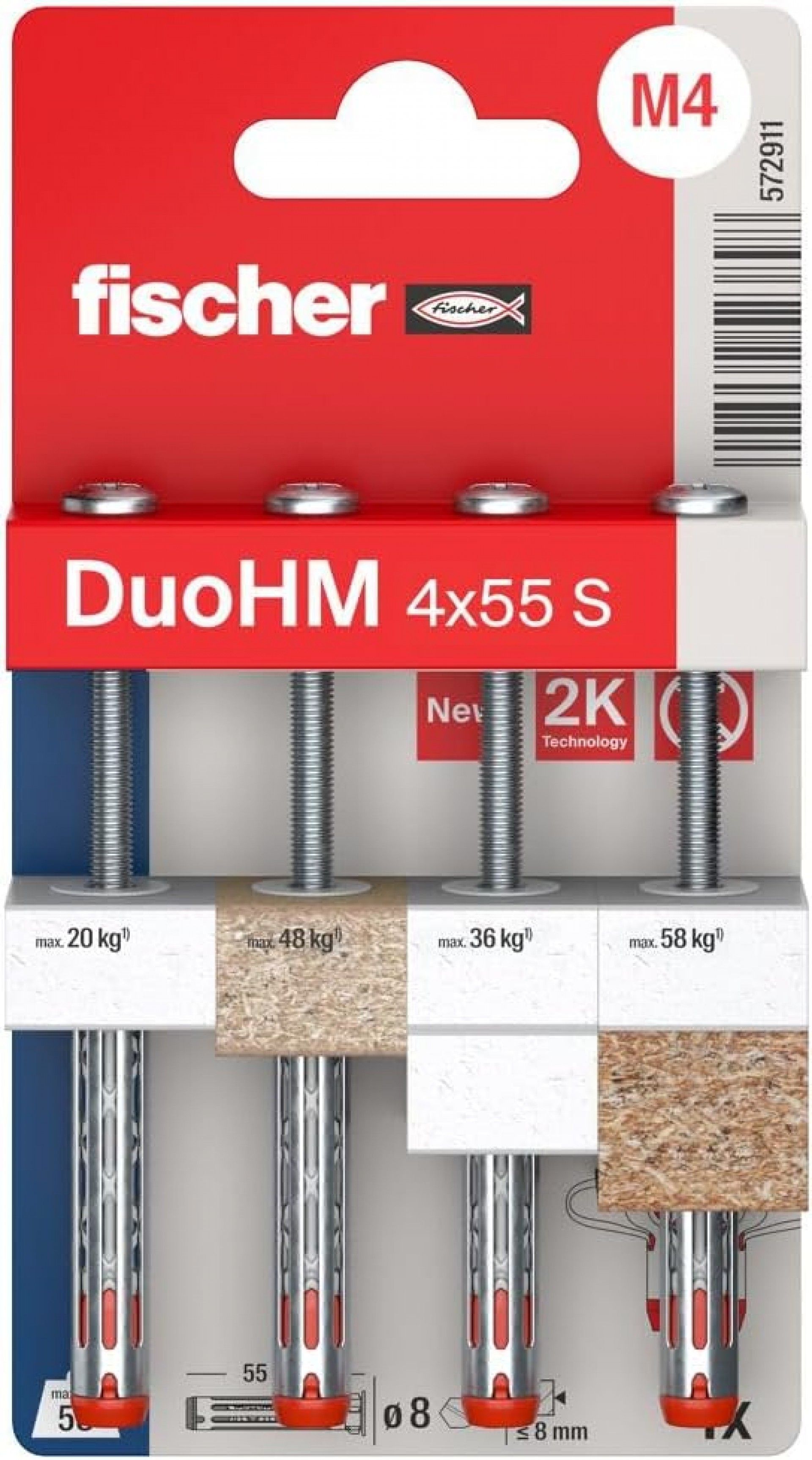 Bucha Fischer DuoHM 4x55mm S PH PZ 4pç 572911