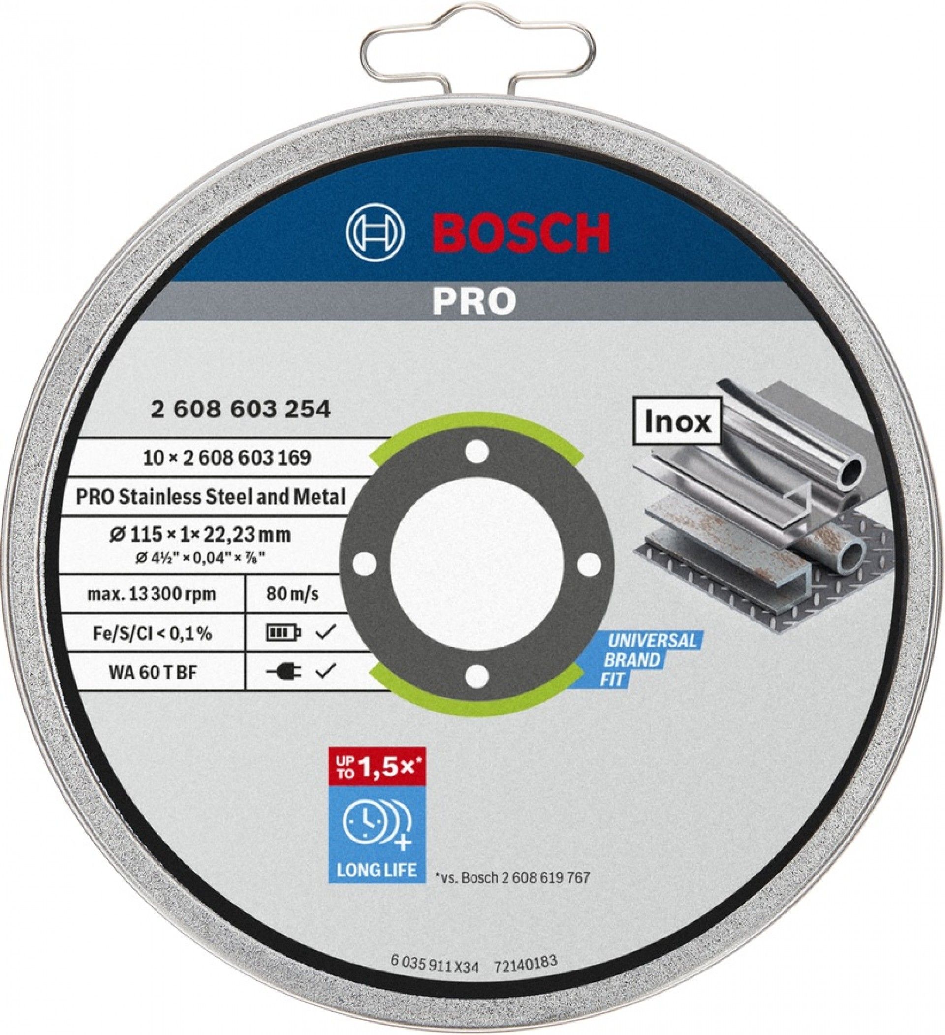 Disco inox 115mm 10pç refª 2608603254 BOSCH