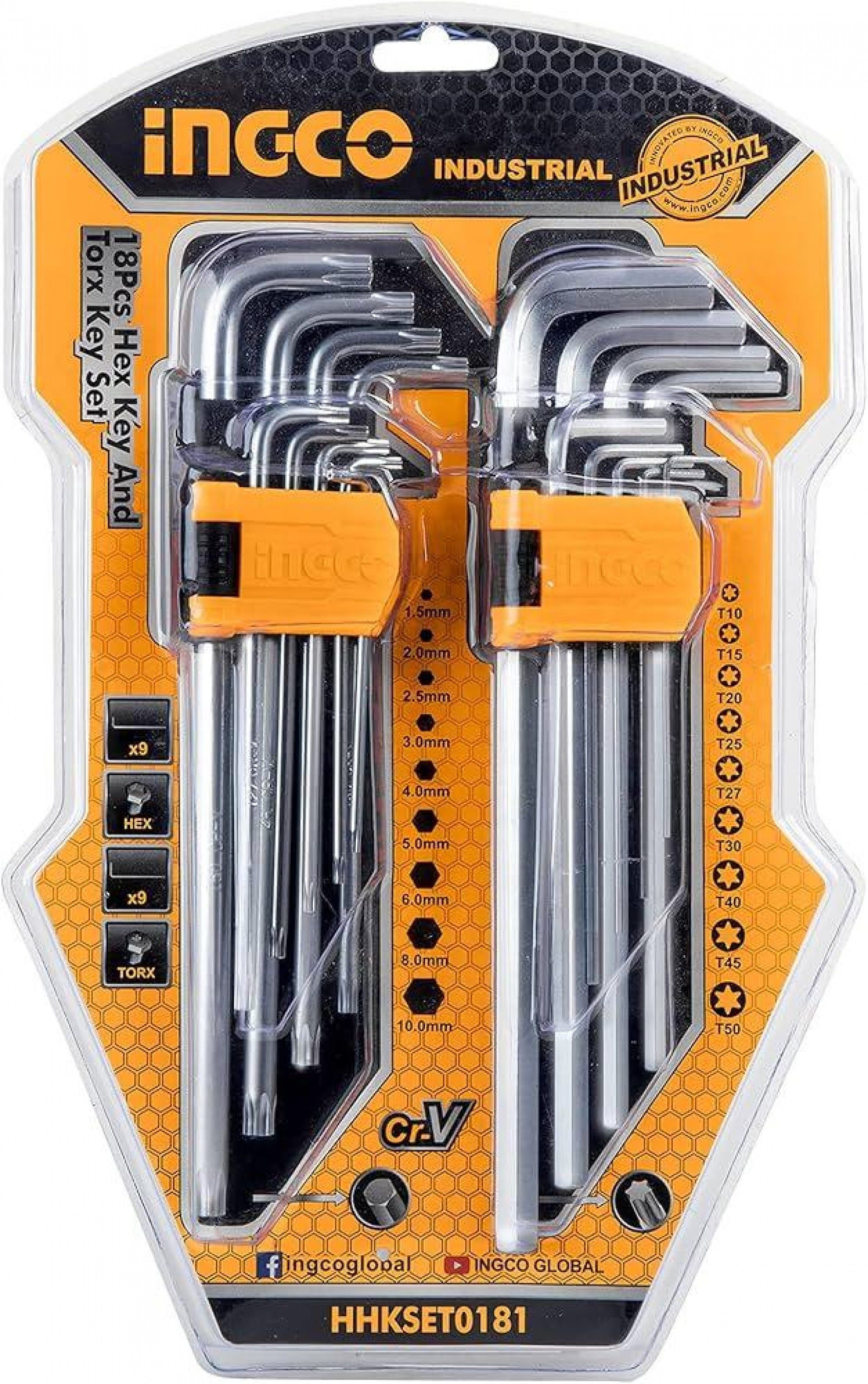 Conjunto chaves hexagonais e torx 18 pcs refª HHKSET0181 IngCo