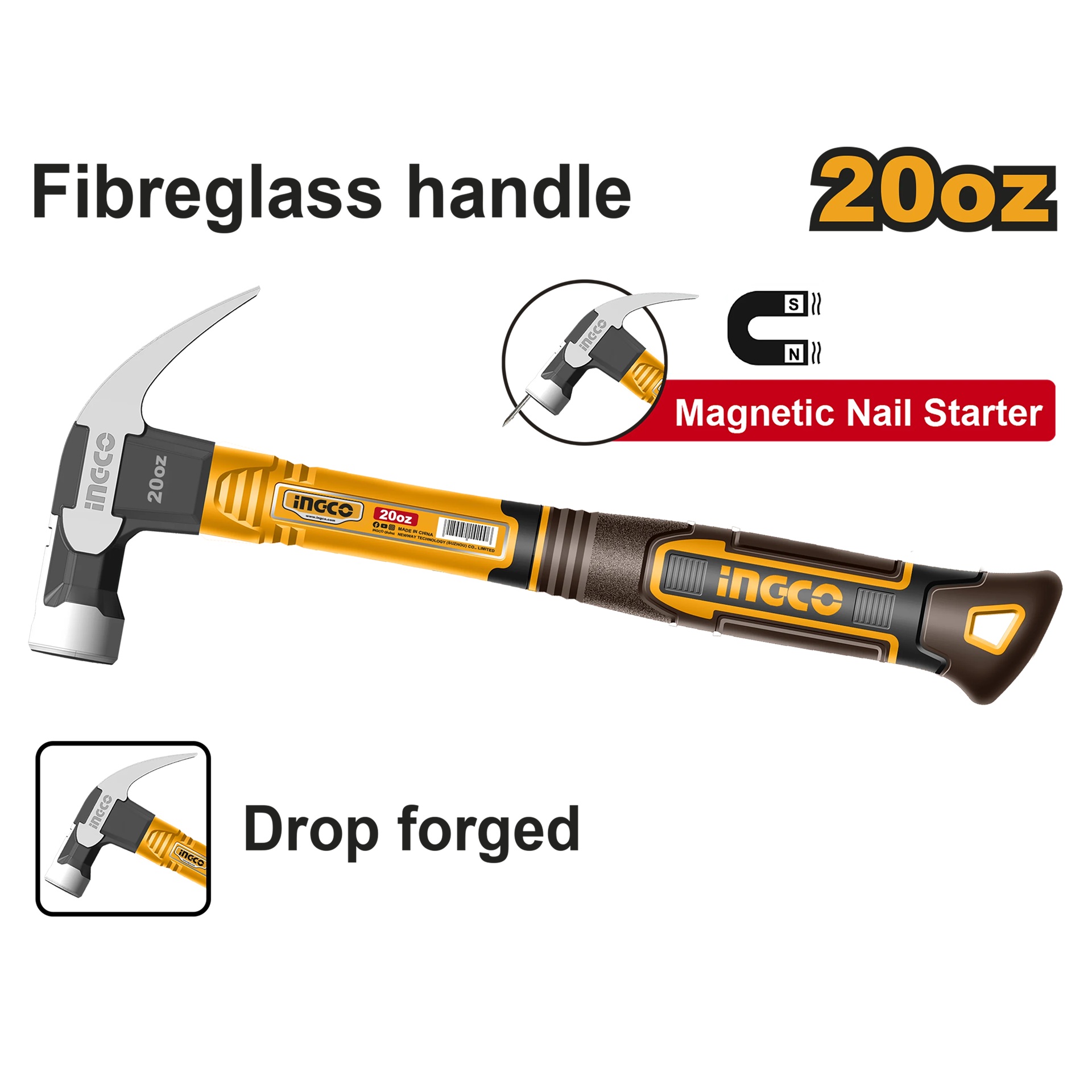 Martelo carpinteiro aço carbono forjado 450gr c/fibra refª HCH81016 IngCo