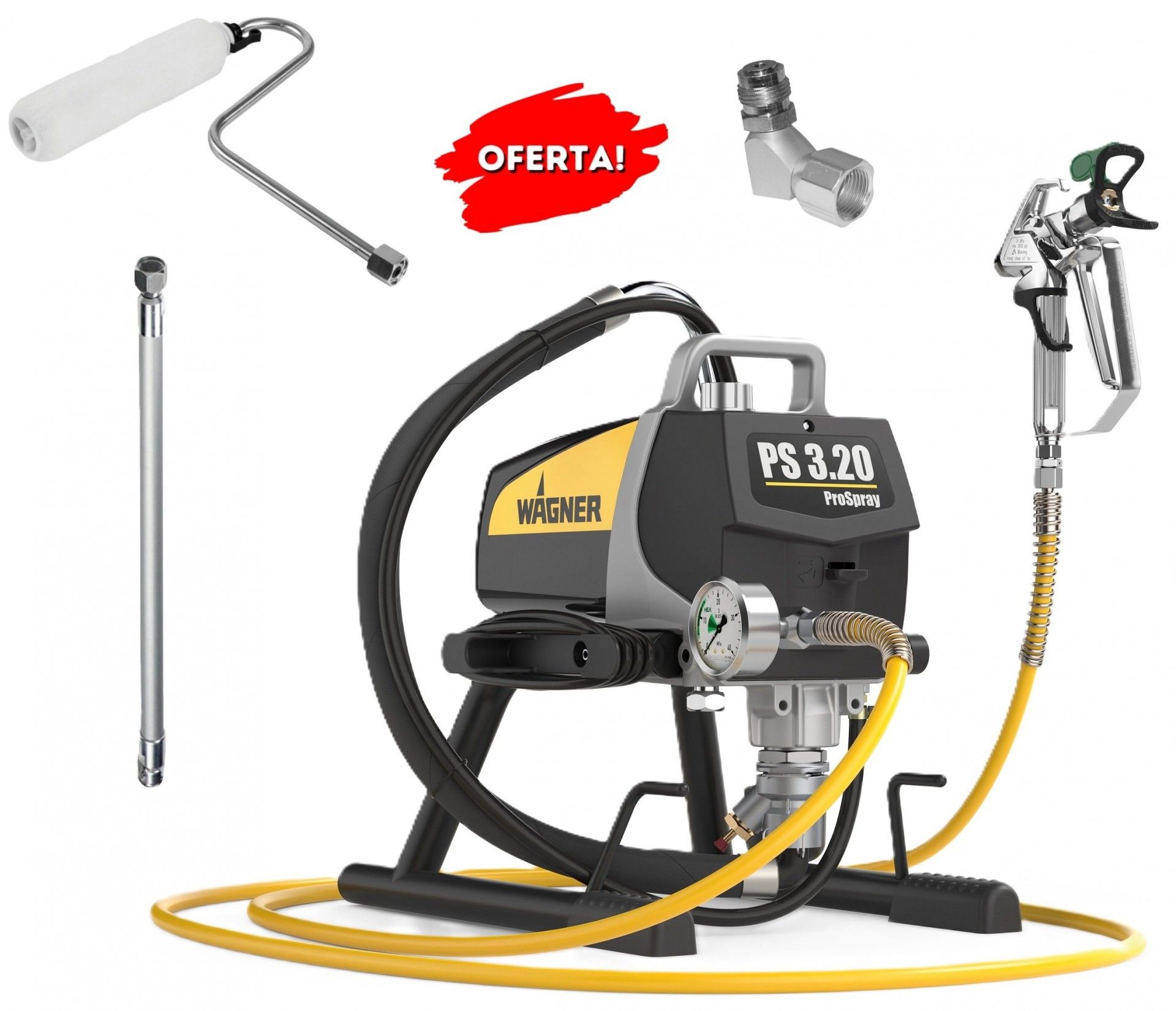 Máquina pintar Pro Spray 3.20 Piston WG-2412438 + Rolo airless WG-2420499 + Adaptador angular WG-50