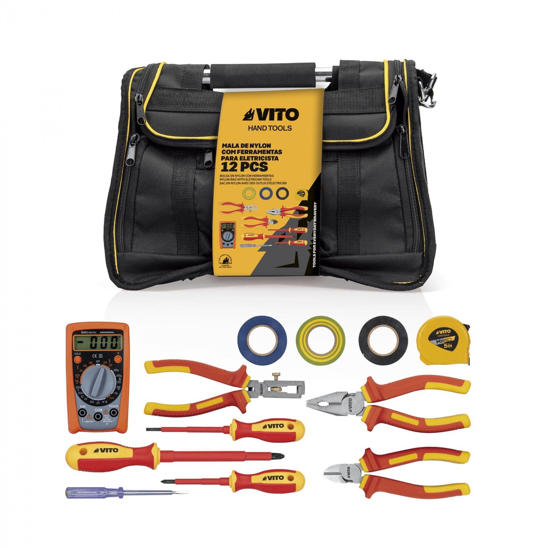 Mala de nylon com ferramentas para eletricista - 12 peças refª VIMNFE VITO