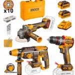 Kit brushless Ingco Aparafusadora [CIDLI20668] + Rebarbadora [CAGLI27103] +Torna [CRHLI20268] + 2 Ba