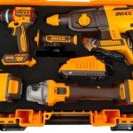 Kit brushless Ingco Aparafusadora [CIDLI20668] + Rebarbadora [CAGLI27103] +Torna [CRHLI20268] + 2 Ba