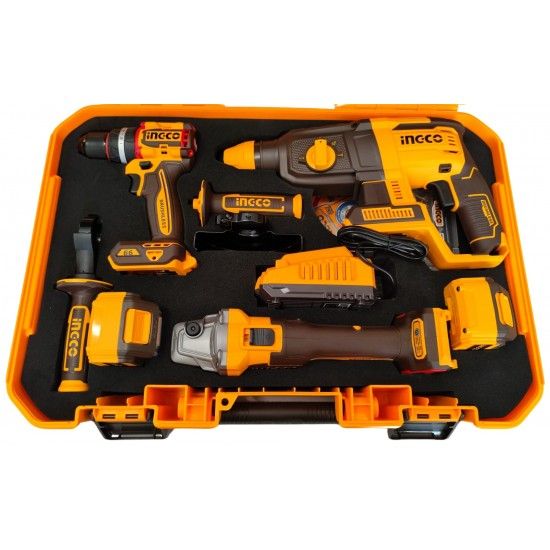 Kit brushless Ingco Aparafusadora [CIDLI20668] + Rebarbadora [CAGLI27103] +Torna [CRHLI20268] + 2 Ba
