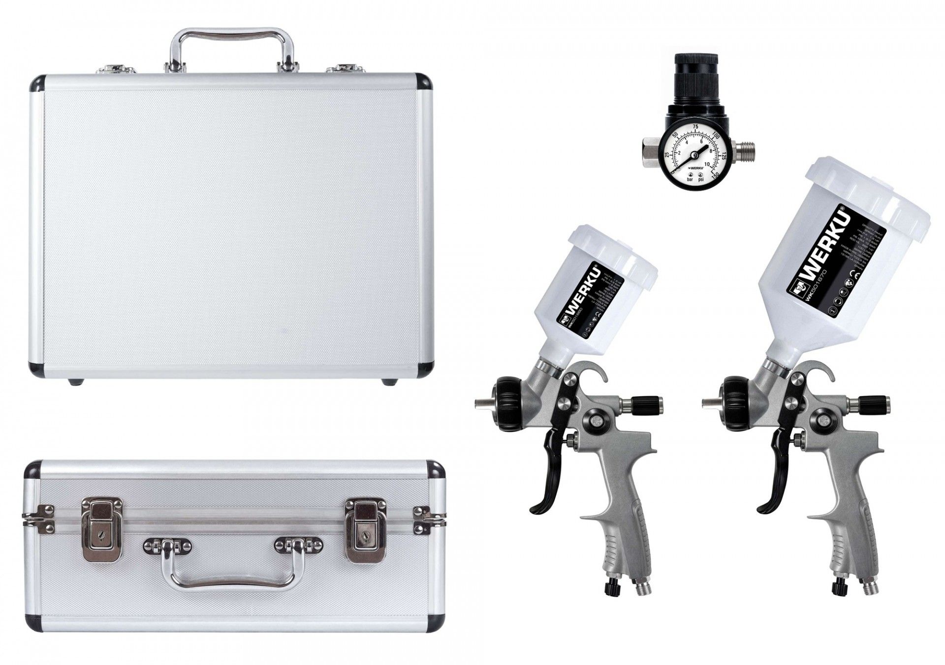 Kit Pistolas Gravidade Hvlp-II, 200/600ml 1.5 Hp c/mala refª WK501650 Werku