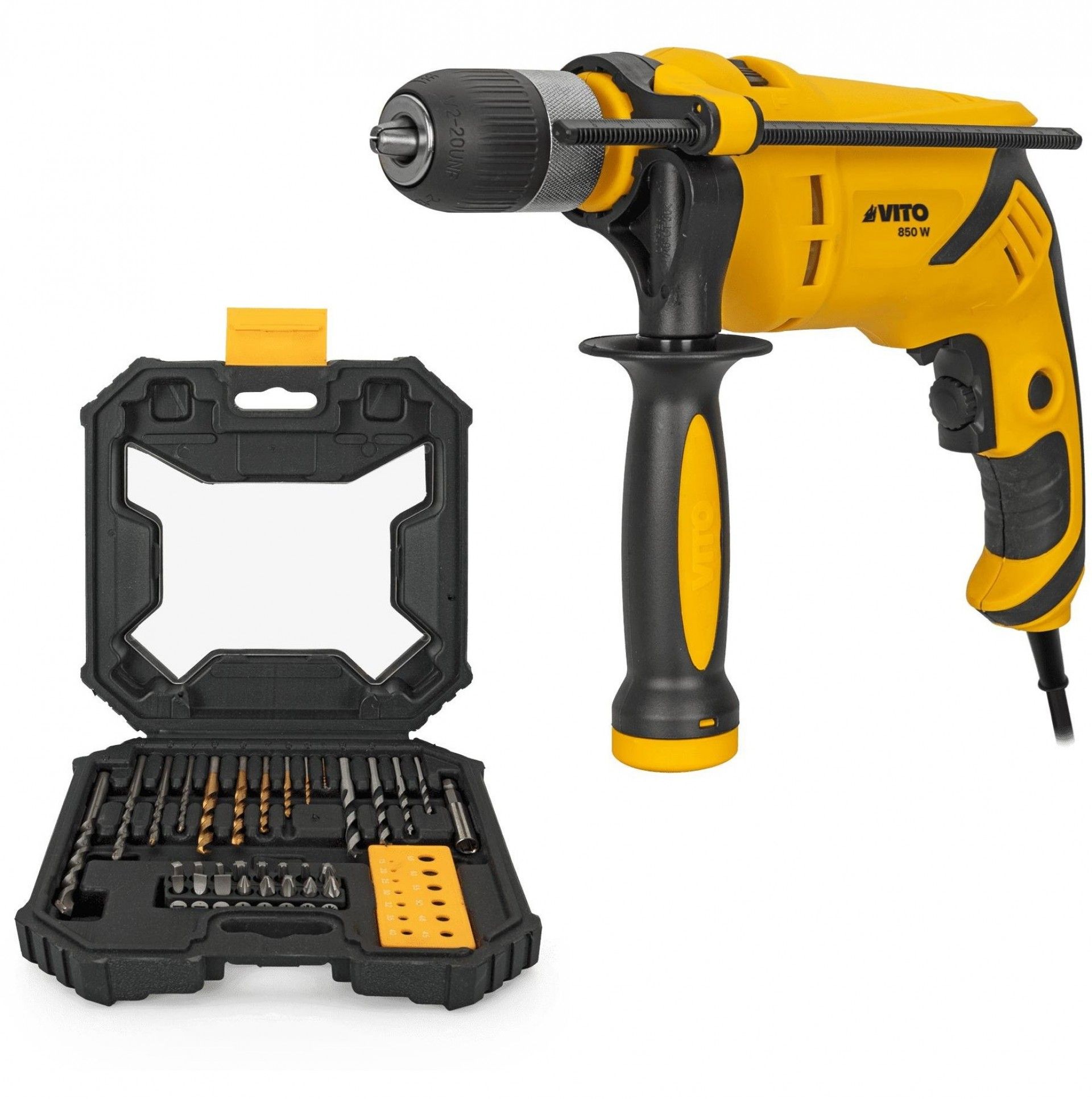 Berbequim 850w 13mm c/percussão + kit brocas e bits 32pç refª VIBE850VIBB32 VITO