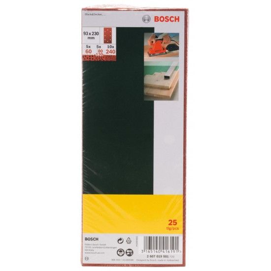 Folhas de lixa 93x230mm G60/80/120/240 25p� ref� 2607019501 Bosch