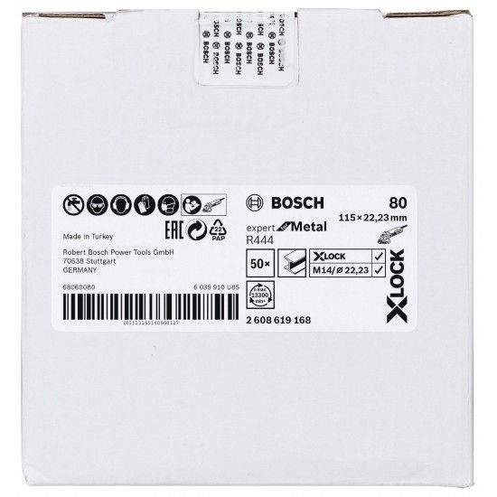 Discos para lixar de fibra X-LOCK, �115 mm, G 80, R444, Expert for Metal, 1 pe�a ref� 2608619168 BOS