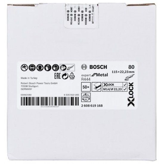 Discos para lixar de fibra X-LOCK, �115 mm, G 80, R444, Expert for Metal, 1 pe�a ref� 2608619168 BOS