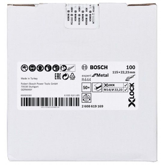 Discos para lixar de fibra X-LOCK, �115 mm, G 100, R444, Expert for Metal, 1 pe�a ref� 2608619169 BO