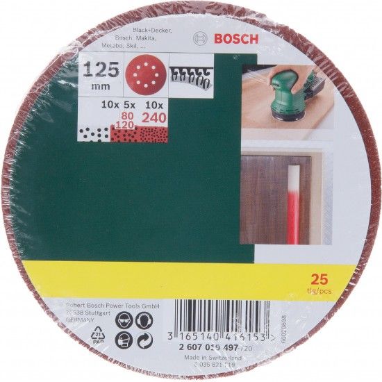 Discos p/lixadora �125mm G80/120/240 25p� ref� 2607019500 BOSCH