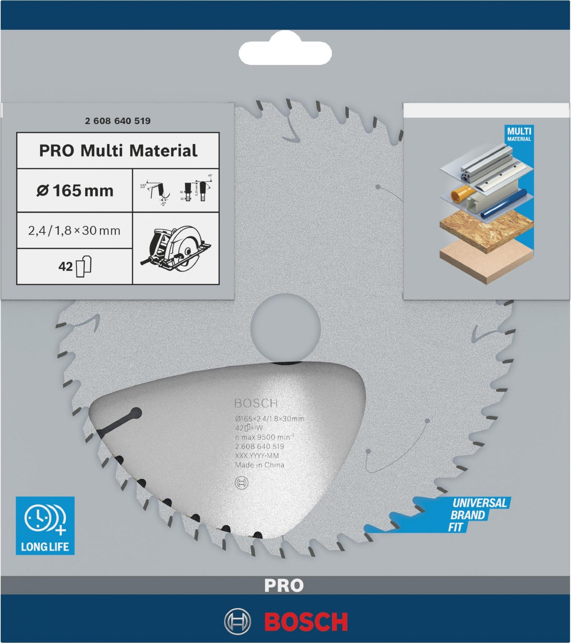 Disco PRO Multi Material, 165 x 2,4 x 30 mm refª 2608640519 BOSCH
