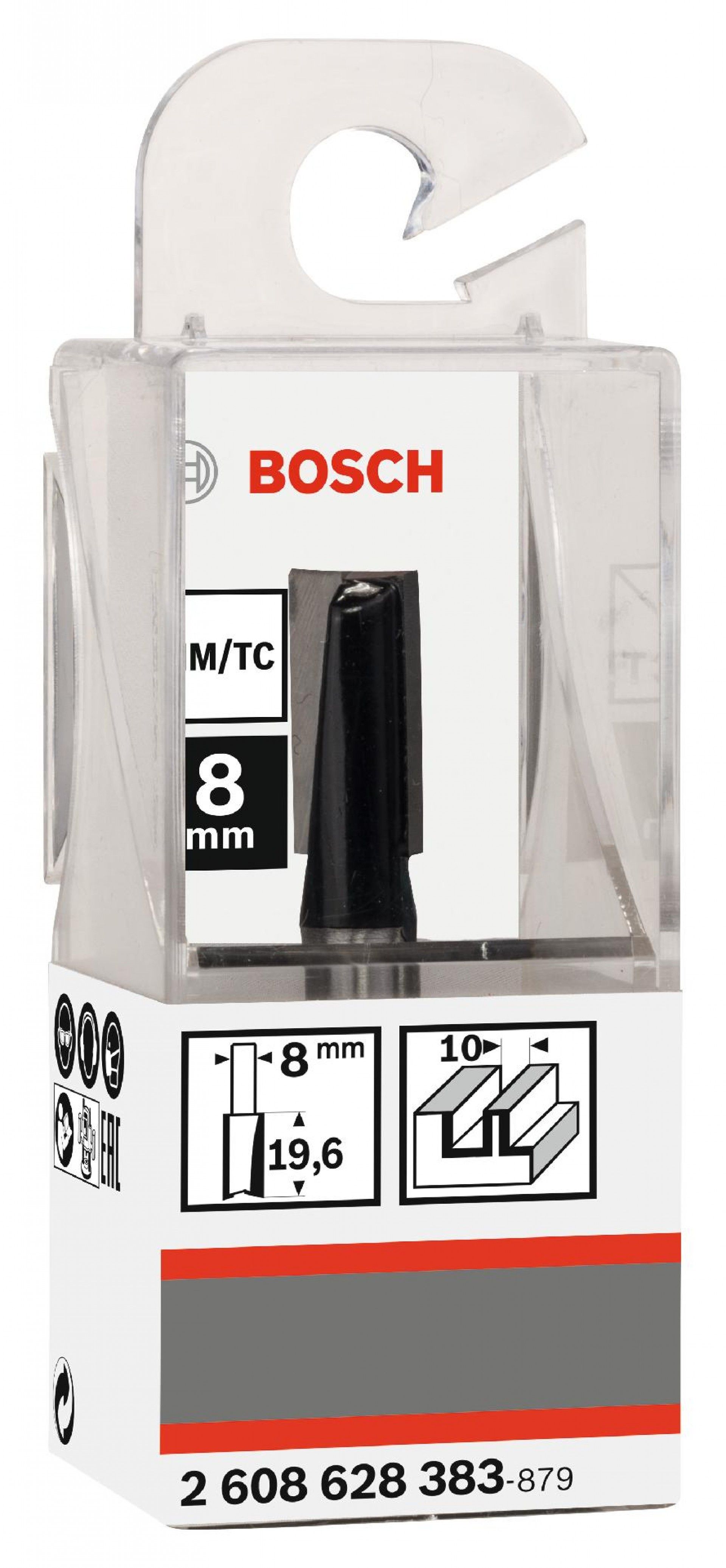 Fresa Straight Bit, Two Flutes, Ø 10 x L 19.6, Shank 8 mm refª 2608628383 BOSCH