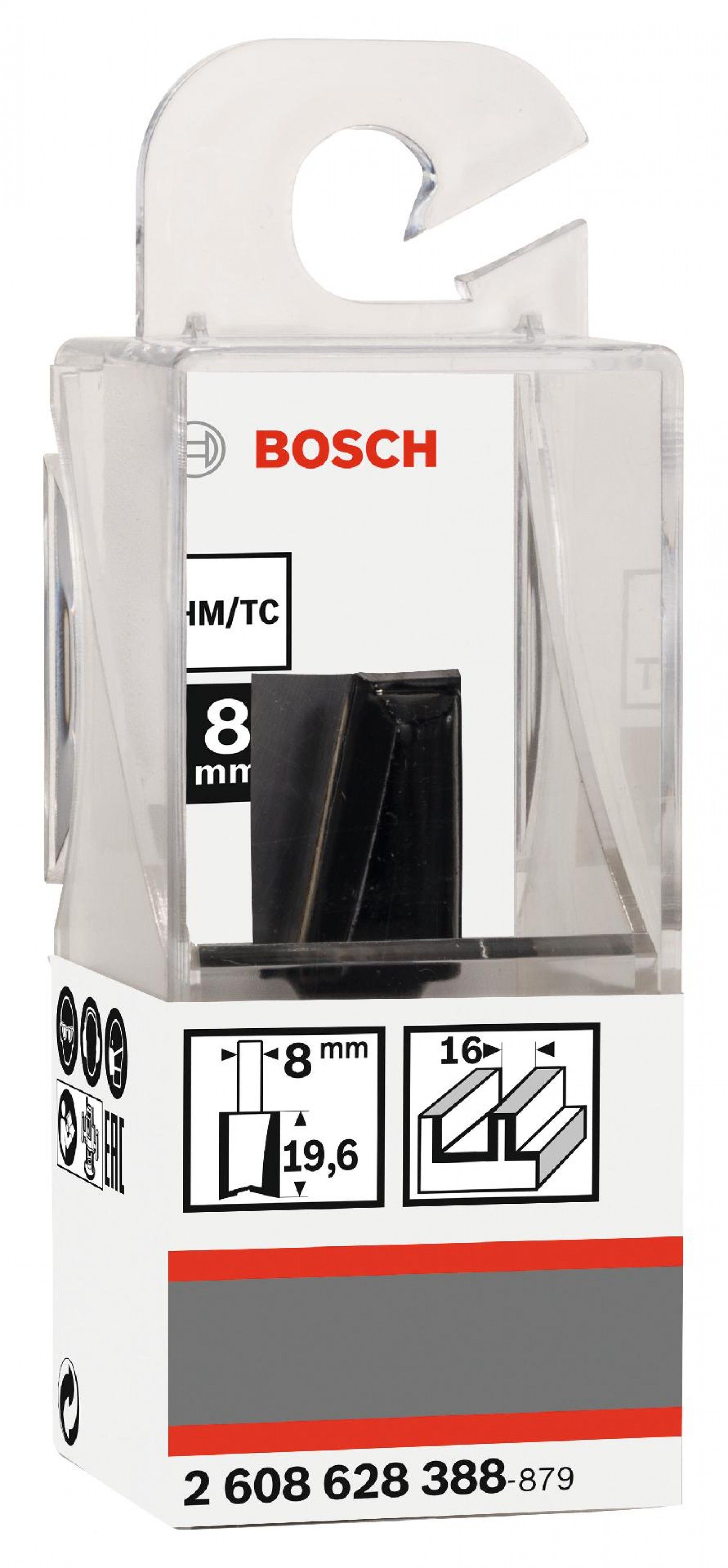 Fresa Straight Bit, Two Flutes, Ø 16 x L 19.6, Shank 8 mm refª 2608628388 BOSCH