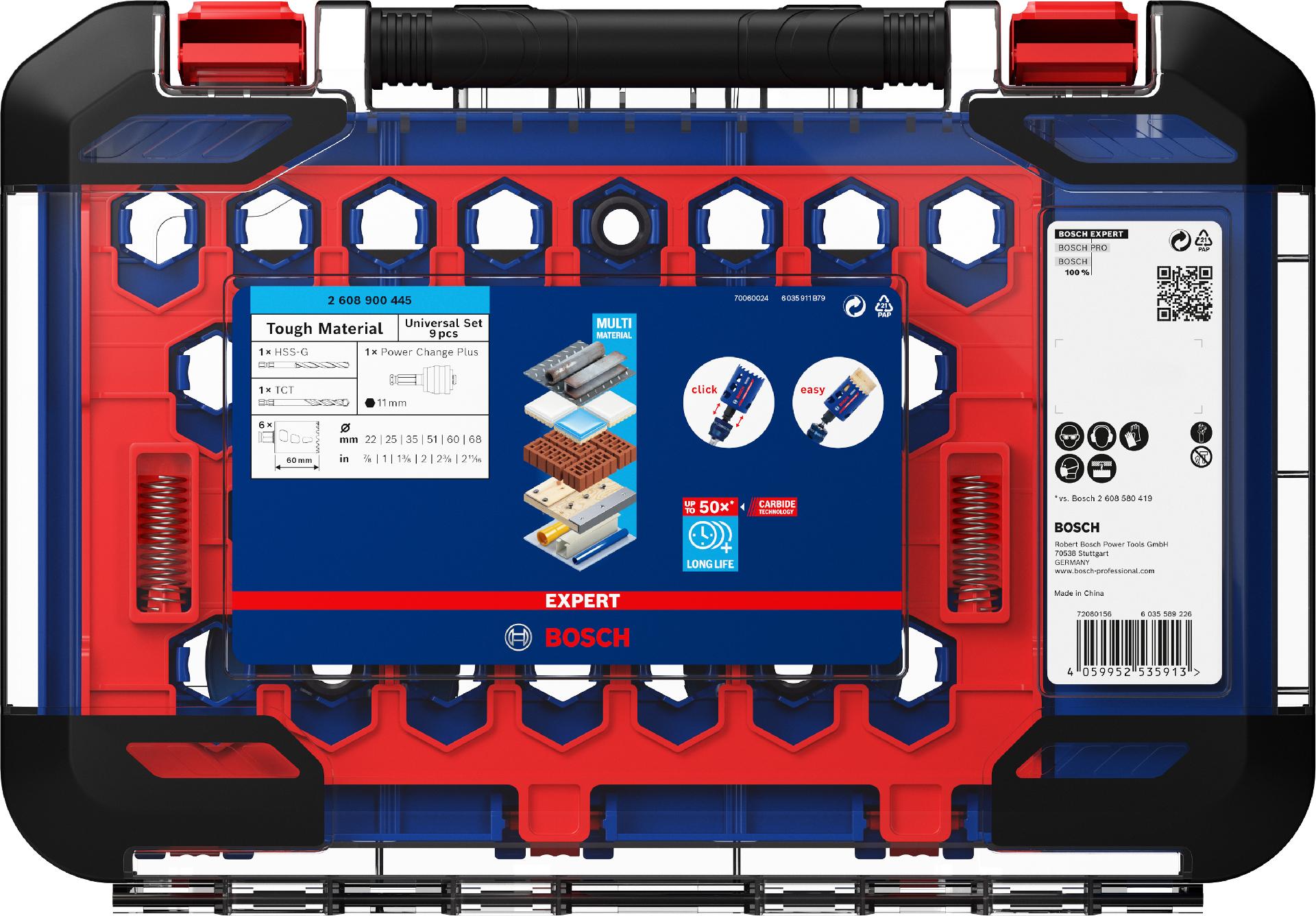 Conjunto de serras craneanas EXPERT Tough Material, 22/25/35/51/60/68 mm, 9 unidades refª 2608900445