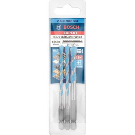 Kit Brocas EXPERT HEX-9 MultiConstruction, 5/6/8 mm, 3 unidades ref� 2608900584 BOSCH