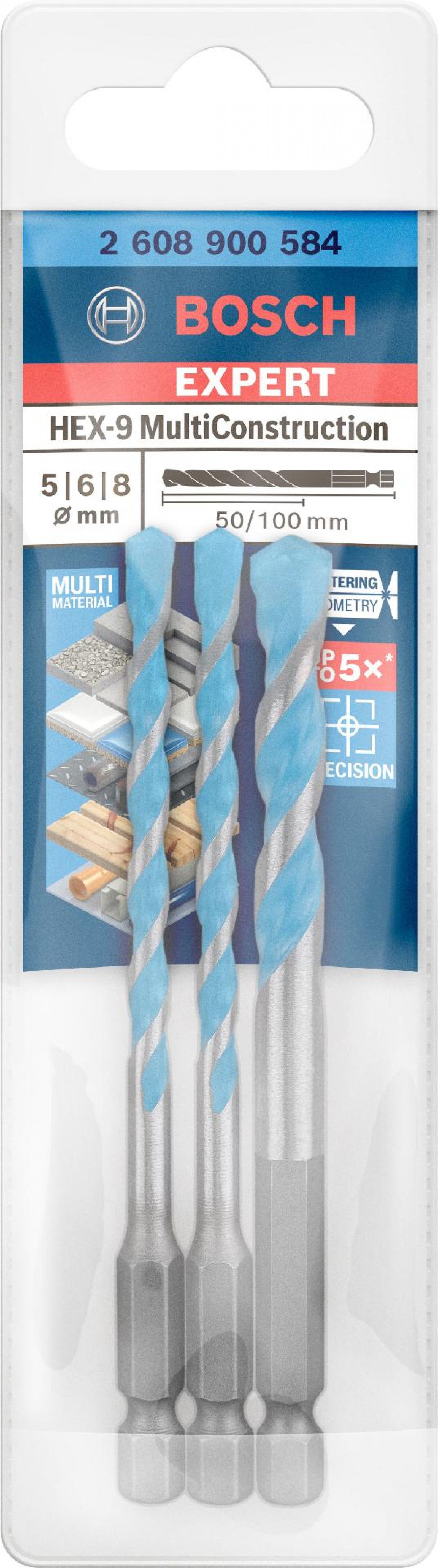 Kit Brocas EXPERT HEX-9 MultiConstruction, 5/6/8 mm, 3 unidades refª 2608900584 BOSCH