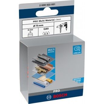 Catrabucha em copo PRO Multi Material clean, 75 x 1 mm, encabadouro reto refª 2608622051 BOSCH Catrabucha em copo PRO Multi Material clean, 75 x 1 mm, encabadouro reto refª 2608622051 BOSCH