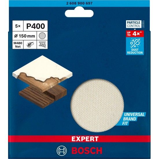 Rede de lixa EXPERT M480 para lixadeiras excntricas 150 mm, G 400 5 un. ref 2608900697 BOSCH