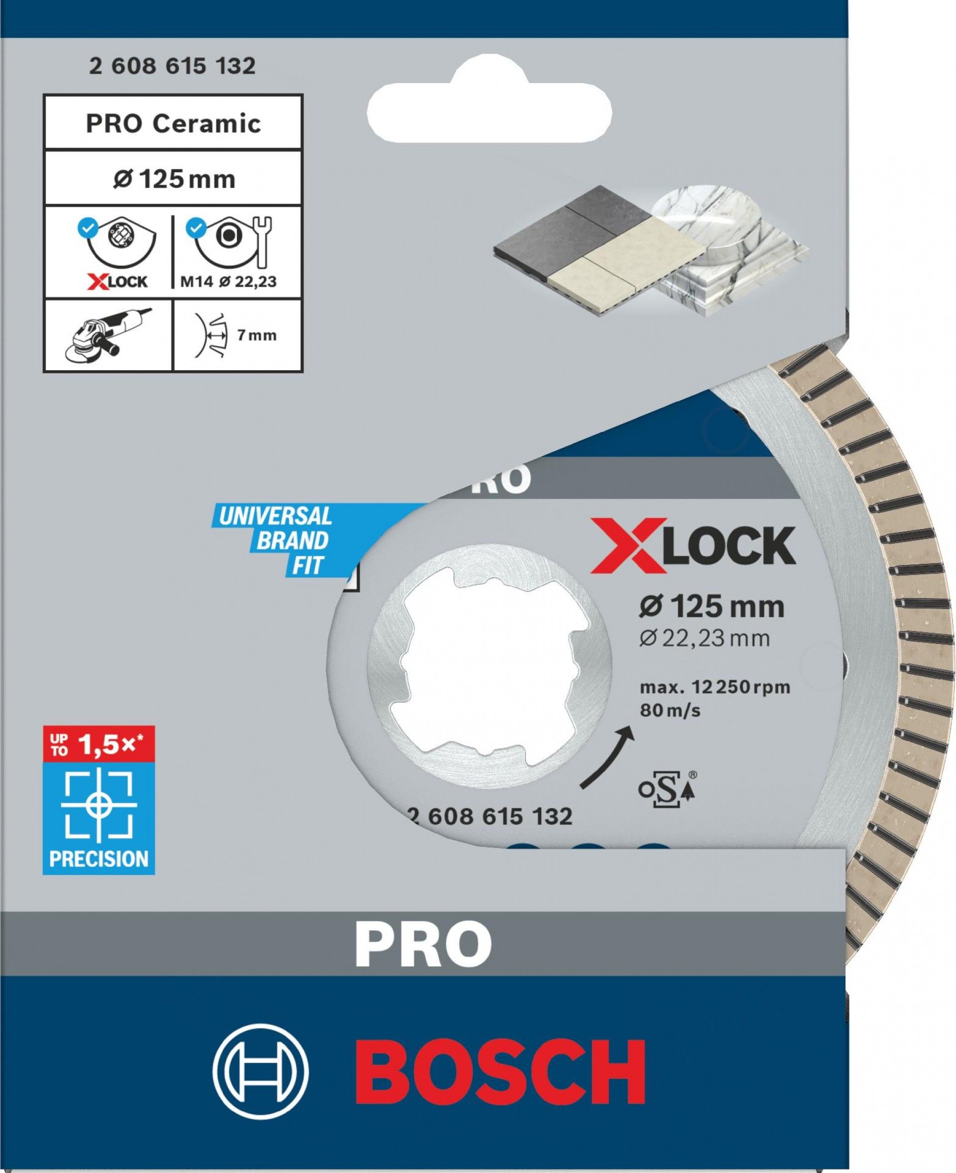 Disco de diamante PRO Ceramic X-Lock, 125 x 22,23 mm, 22,23 mm refª 2608615132 BOSCH