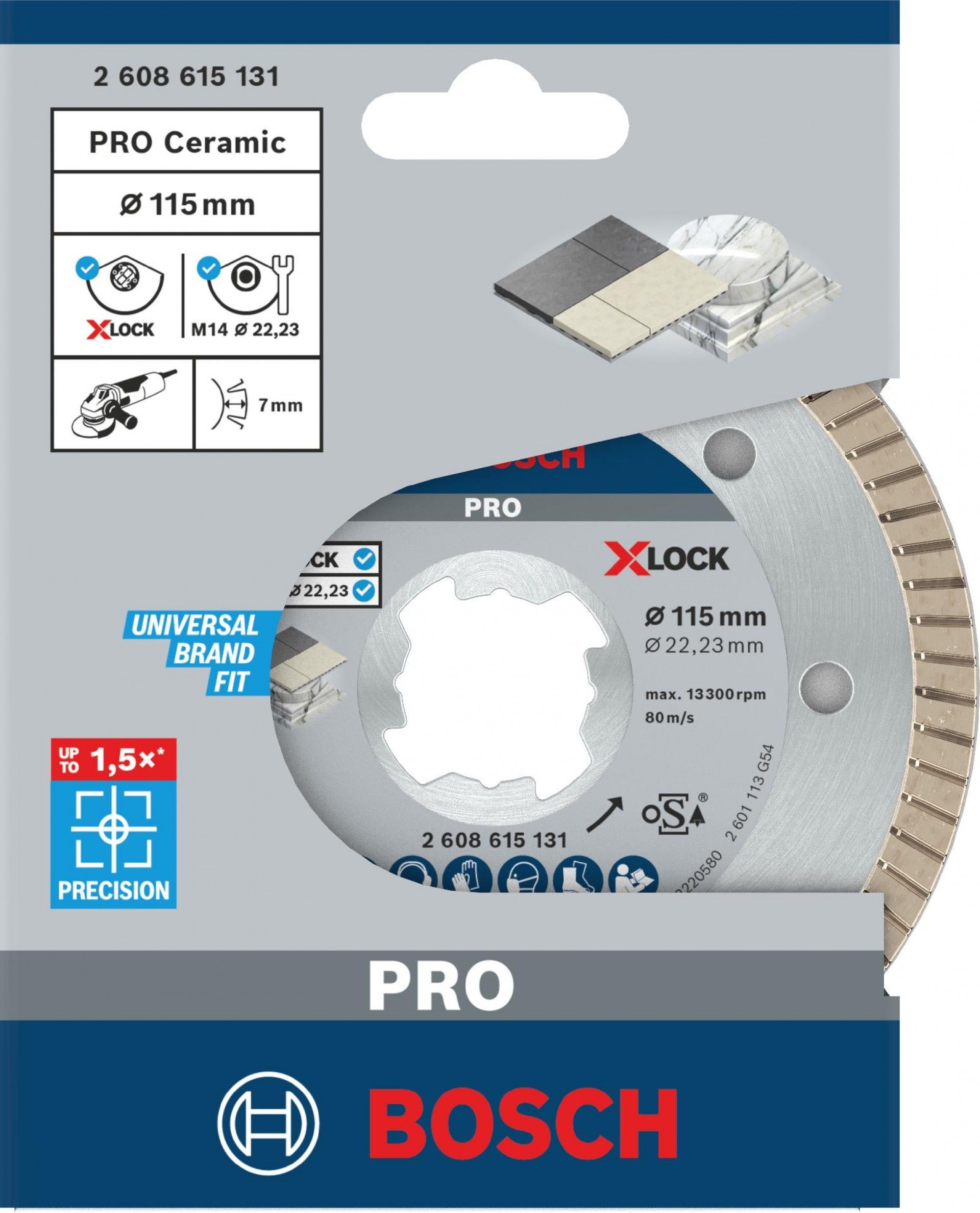 Disco de diamante PRO Ceramic X-Lock, 115 x 22,23 mm, 22,23 mm refª 2608615131 BOSCH