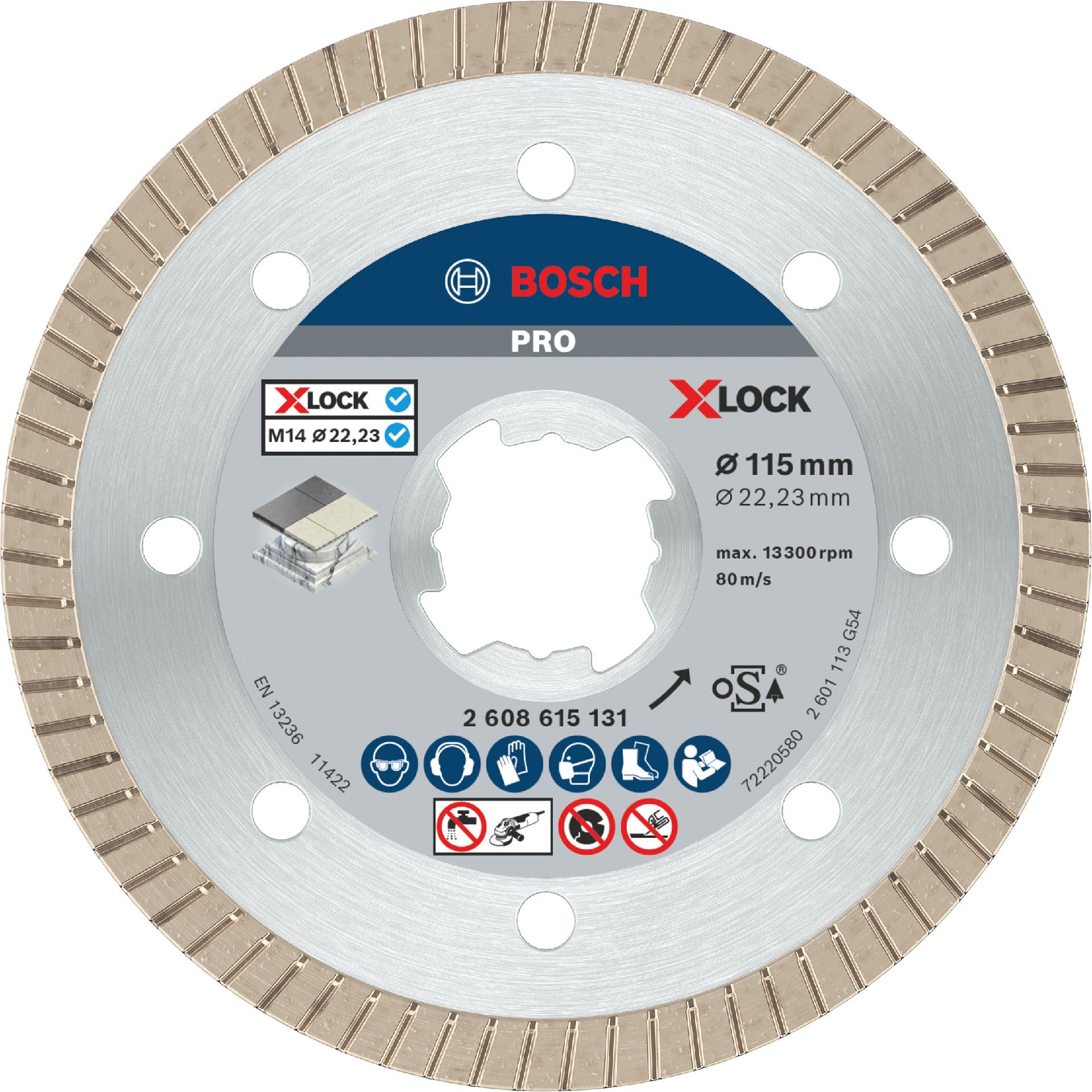 Disco de diamante PRO Ceramic X-Lock, 115 x 22,23 mm, 22,23 mm refª 2608615131 BOSCH