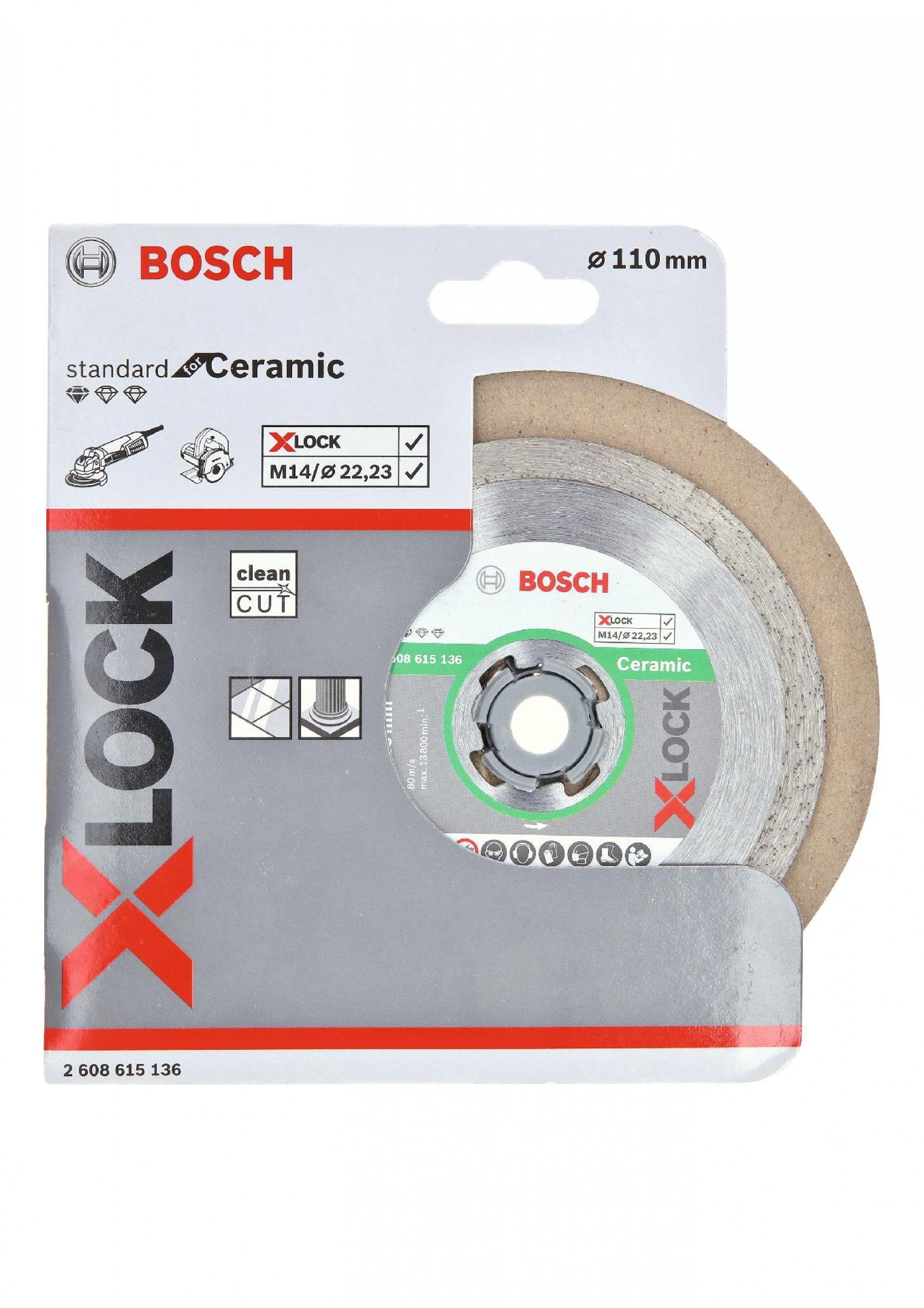 Disco de corte com diamante X-LOCK Standard for Ceramic 110x22,23x1,6x7,5 refª 2608615136 BOSCH
