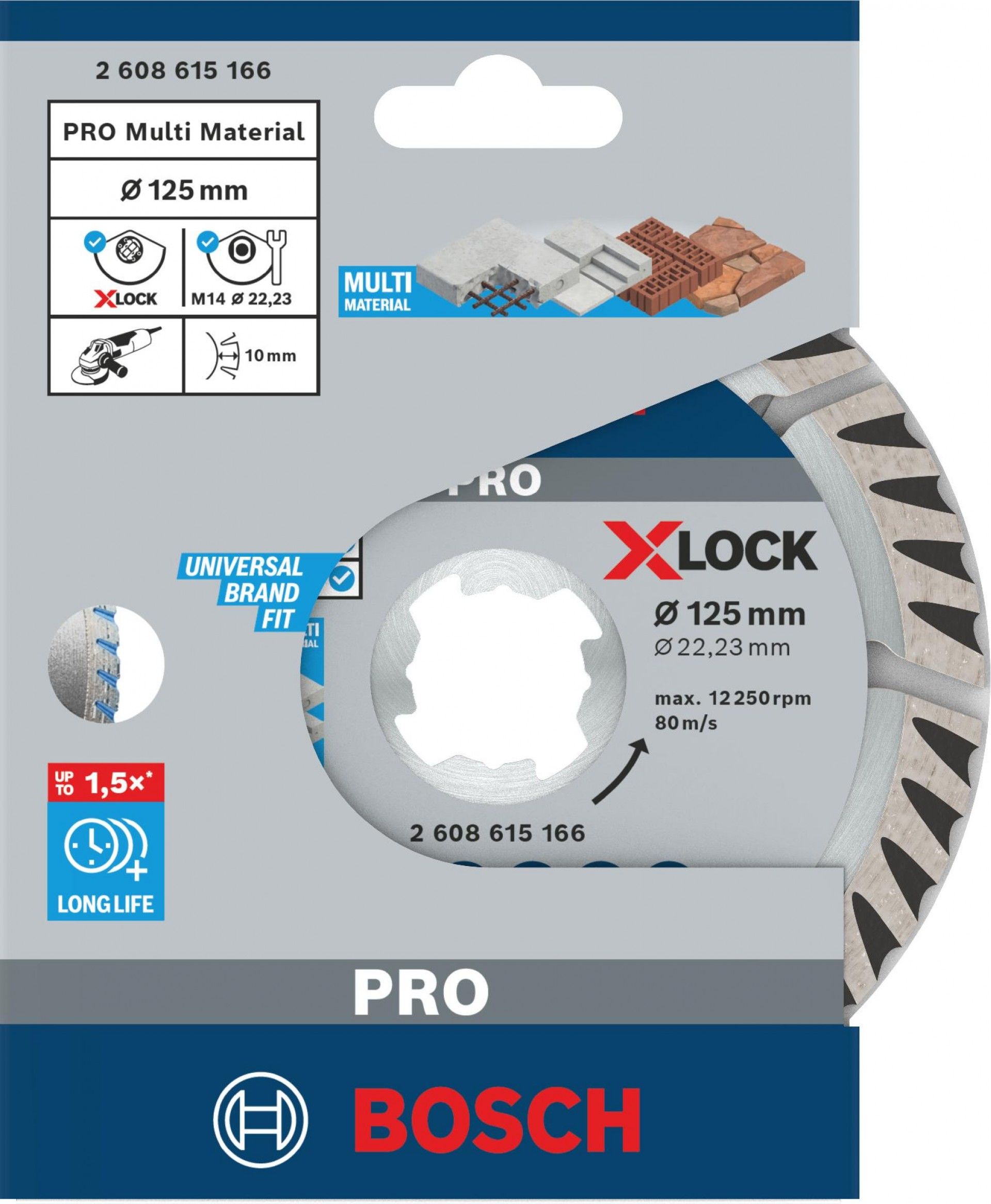 Disco de diamante PRO Multi Material X-Lock, 125 x 22,23 mm, 22,23 mm refª 2608615166 BOSCH