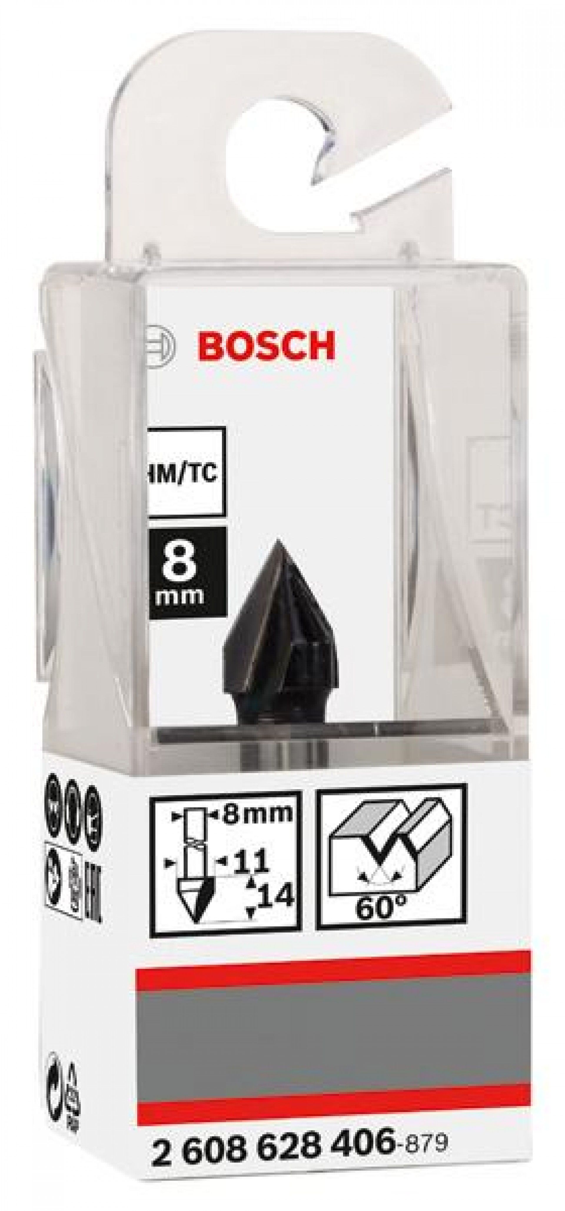 Fresa Bit V-Groove, 60° x Ø 11, Shank 8 mm refª 2608628406 BOSCH