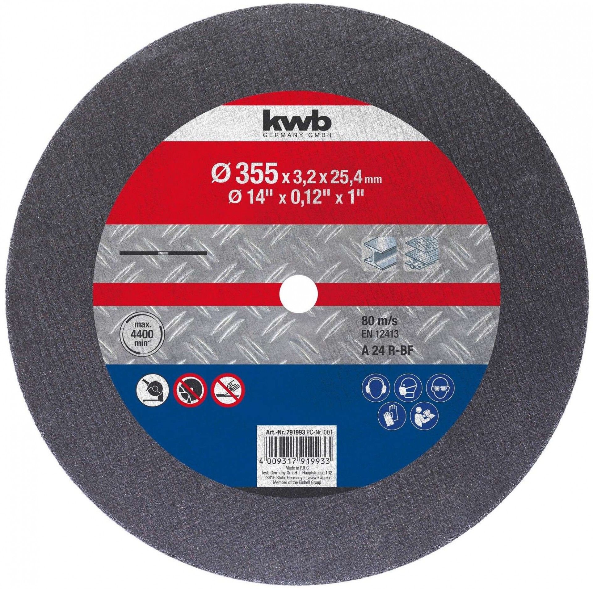 Disco corte metaL 355x3x25.4mm refª 49791993 Kwb