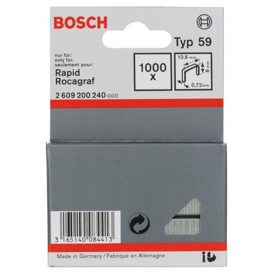 Agrafo de arame fino, tipo 59 refª 2609200240 BOSCH Agrafo de arame fino, tipo 59 refª 2609200240 BOSCH