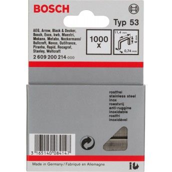 Agrafo de arame fino, tipo 53, inoxidável refª 2609200214 BOSCH Agrafo de arame fino, tipo 53, inoxidável refª 2609200214 BOSCH
