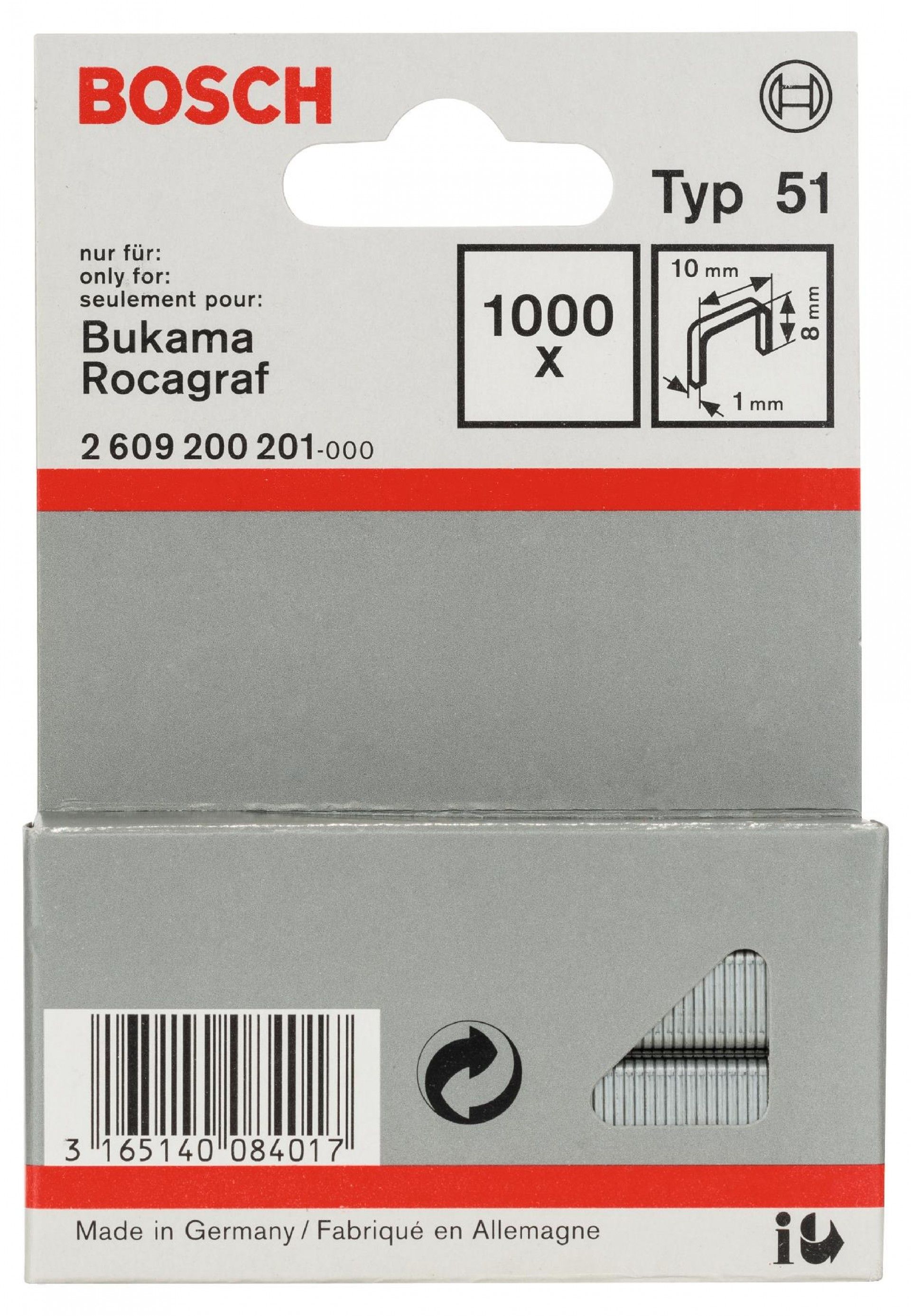Agrafo de arame direito, tipo 51 refª 2609200201 BOSCH