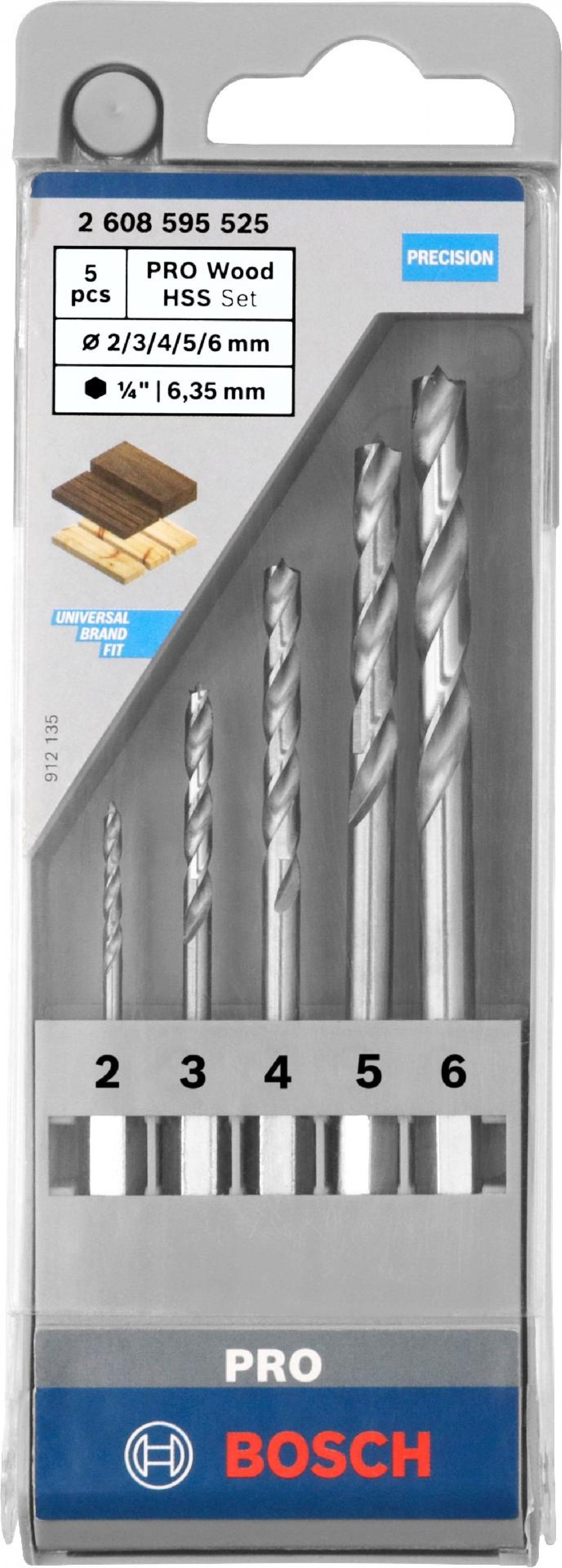 Kit Brocas para madeira PRO Wood HSS, 5 unid. refª 2608595525 BOSCH