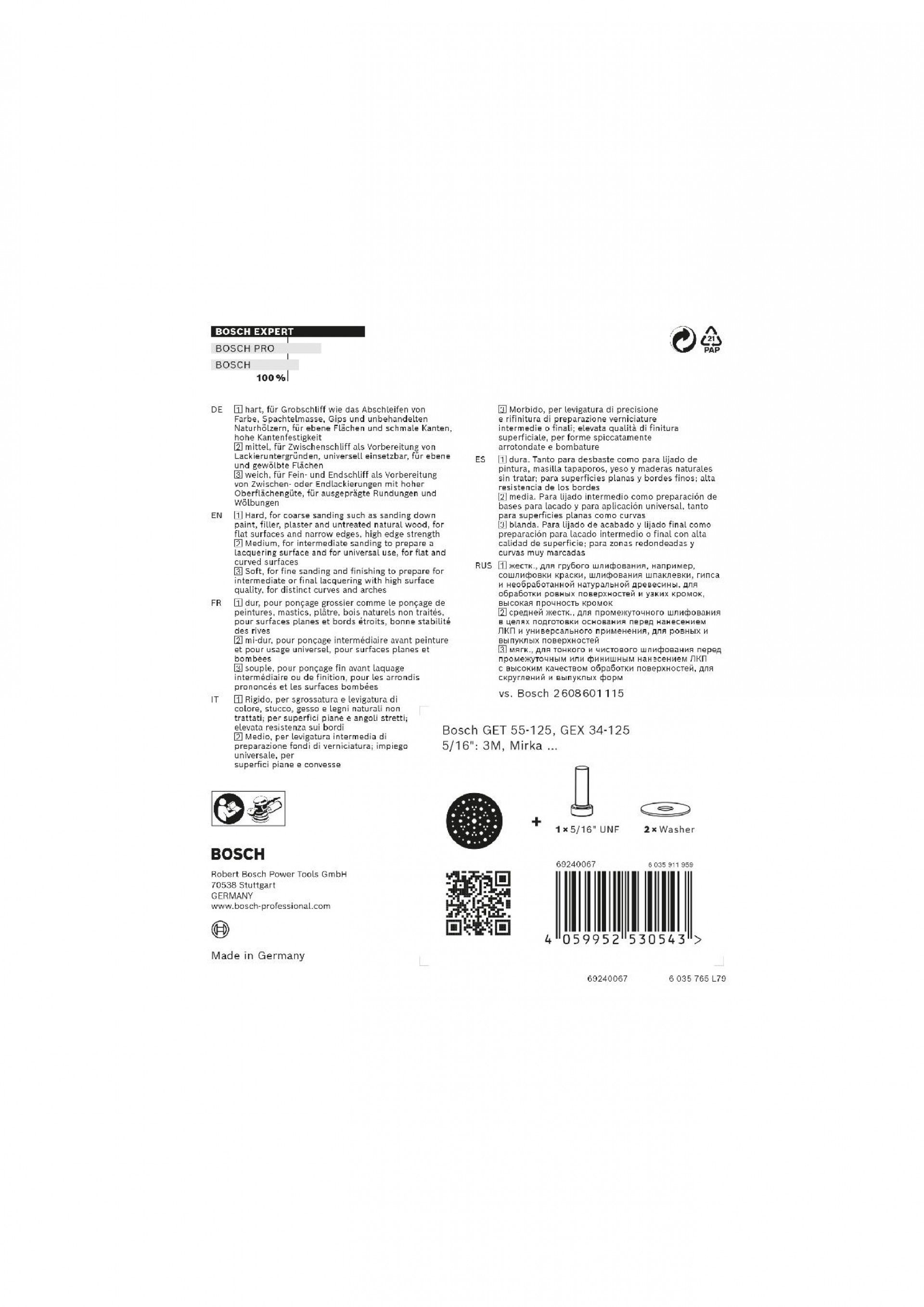 Prato de lixa EXPERT Multihole Universal, 125mm, médio refª 2608900004 BOSCH