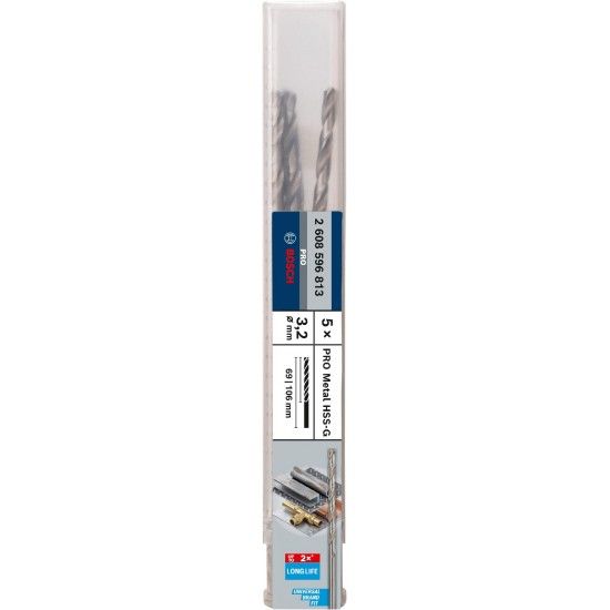 Broca de comprimento longo PRO Metal HSS-G, 3,2 x 69 x 106 mm, 5 unid. ref� 2608596813 BOSCH