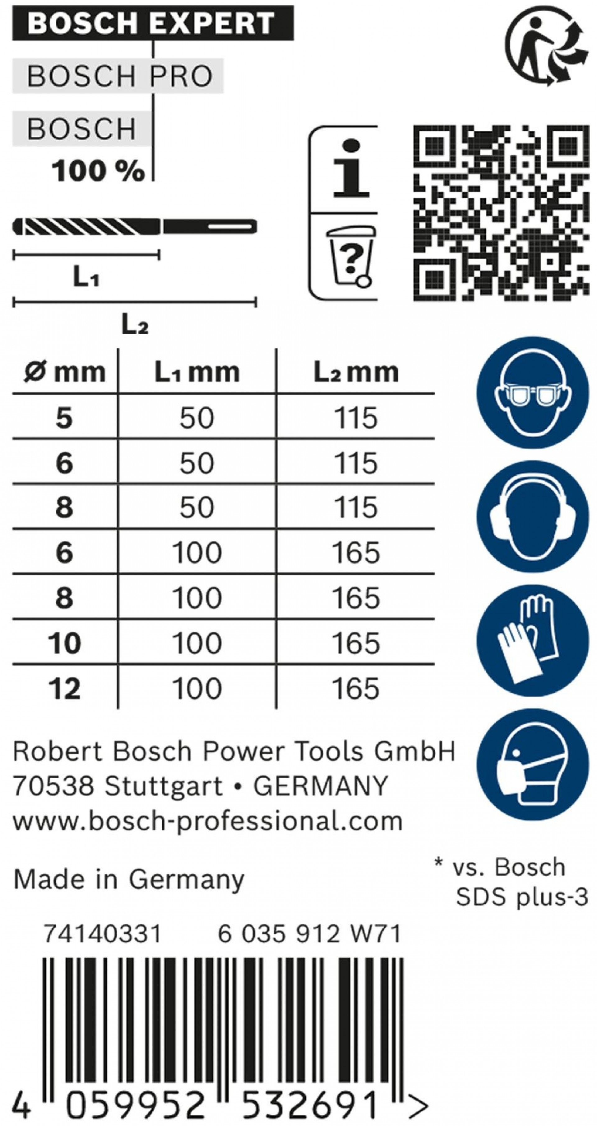 Kit Brocas para martelo EXPERT SDS plus-7X, 5/6/6/8/8/10/12 mm, 7 unidades refª 2608900195 BOSCH