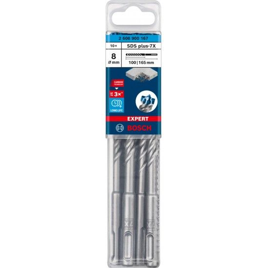 Broca EXPERT SDS plus-7X, 8 x 100 x 165 mm, 10 unidades ref� 2608900167 BOSCH