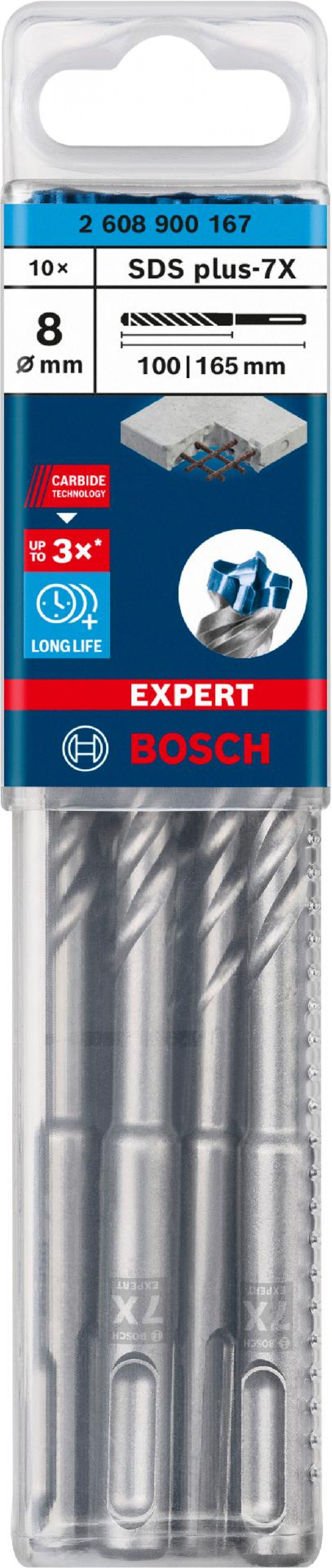 Broca EXPERT SDS plus-7X, 8 x 100 x 165 mm, 10 unidades refª 2608900167 BOSCH