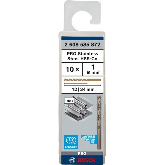 Broca PRO Stainless Steel HSS-Co, 1 x 12 x 34 mm, 10 unid. ref� 2608585872 BOSCH