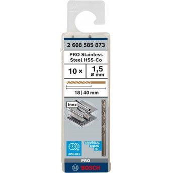 Broca PRO Stainless Steel HSS-Co, 1 x 18 x 40 mm, 10 unid. ref� 2608585873 BOSCH